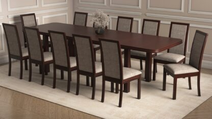 Set masa extensibila 160/240x90 cm MB-13 Venus8 cu 12 scaune tapitate Roma4 O 25b, nuc, lemn masiv de fag, MDF, stofa