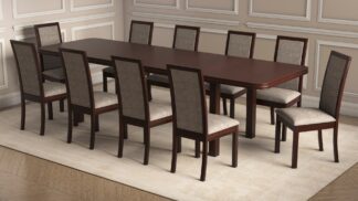 Set masa extensibila 160/240x90 cm MB-13 Venus8 cu 10 scaune tapitate Roma4 O 25b, nuc, lemn masiv de fag, MDF, stofa