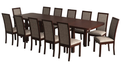 Set masa extensibila 160/240x90 cm MB-13 Venus8 cu 12 scaune tapitate Roma4 O 25b, nuc, lemn masiv de fag, MDF, stofa - imagine 2