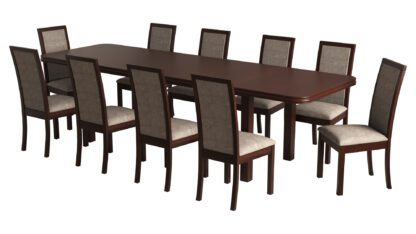 Set masa extensibila 160/240x90 cm MB-13 Venus8 cu 10 scaune tapitate Roma4 O 25b, nuc, lemn masiv de fag, MDF, stofa - imagine 8