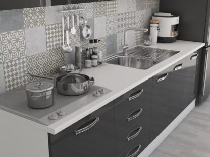 Bucatarie Alfa 260, Cu vitrina, Gri lucios, Blat termic alb - imagine 6