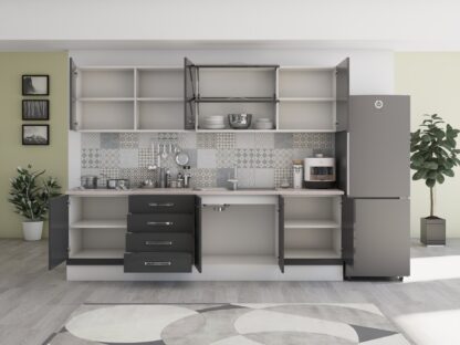 Bucatarie Alfa 260, Cu vitrina, Gri lucios, Blat termic travertin - imagine 4