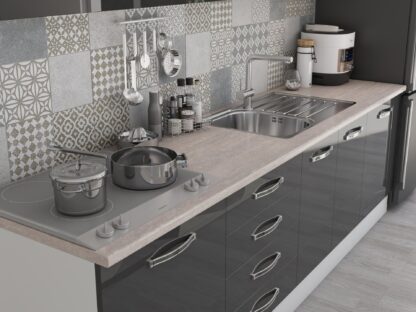 Bucatarie Alfa 260, Cu vitrina, Gri lucios, Blat termic travertin - imagine 6