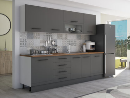 Bucatarie Alfa 260, Cu vitrina, Gri, Blat termic nuc - imagine 3