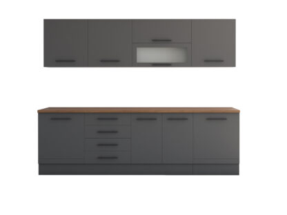 Bucatarie Alfa 260, Cu vitrina, Gri, Blat termic nuc - imagine 5