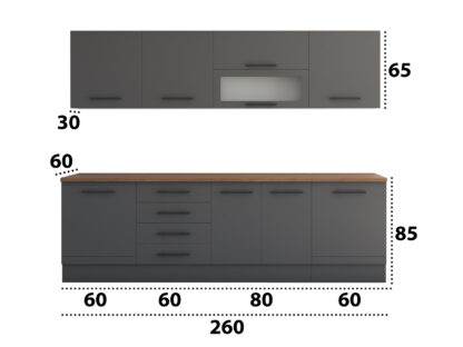 Bucatarie Alfa 260, Cu vitrina, Gri, Blat termic nuc - imagine 6