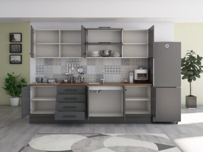 Bucatarie Alfa 260, Cu vitrina, Gri, Blat termic nuc - imagine 8