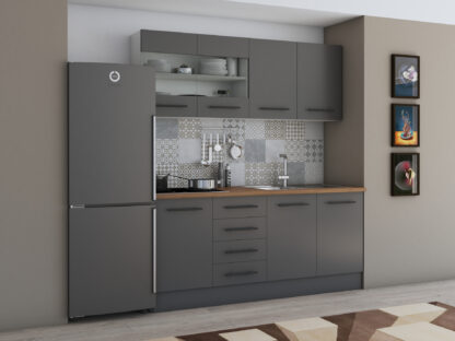 Bucatarie Alfa 180, Cu vitrina, Gri, Blat termic nuc - imagine 2
