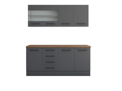 Bucatarie Alfa 180, Cu vitrina, Gri, Blat termic nuc - imagine 3