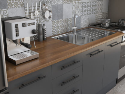 Bucatarie Alfa 240, Corp hota, Cu vitrina, Gri, Blat termic nuc - imagine 5