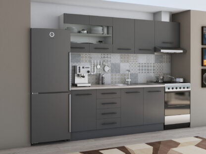 Bucatarie Alfa 240, Corp hota, Cu vitrina, Gri, Blat termic travertin - imagine 2