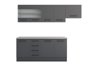 Bucatarie Alfa 240, Corp hota, Cu vitrina, Gri, Blat termic travertin - imagine 3
