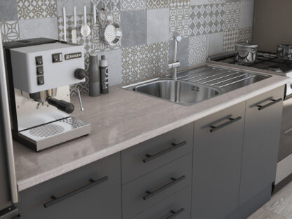 Bucatarie Alfa 240, Corp hota, Cu vitrina, Gri, Blat termic travertin - imagine 5