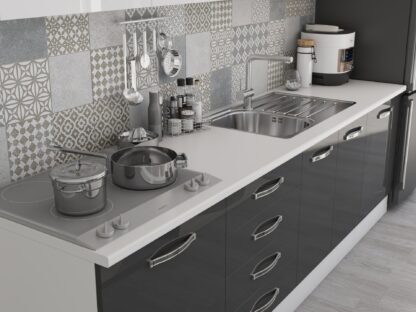 Bucatarie Alfa 260, Cu vitrina, Gri/Alb lucios, Blat termic alb - imagine 6