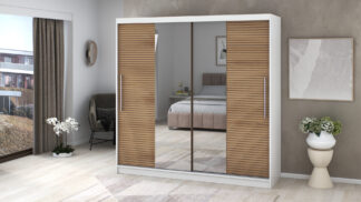 Dressing Rafi cu oglinda, 200x200x60 cm, alb/stejar