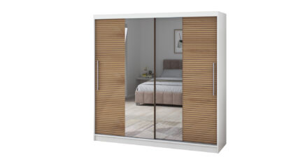 Dressing Rafi cu oglinda, 200x200x60 cm, alb/stejar - imagine 3