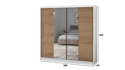 Dressing Rafi cu oglinda, 200x200x60 cm, alb/stejar - imagine 4