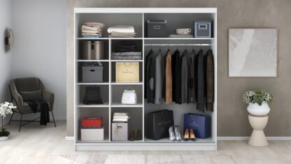 Dressing Rafi cu oglinda, 200x200x60 cm, alb/stejar - imagine 2